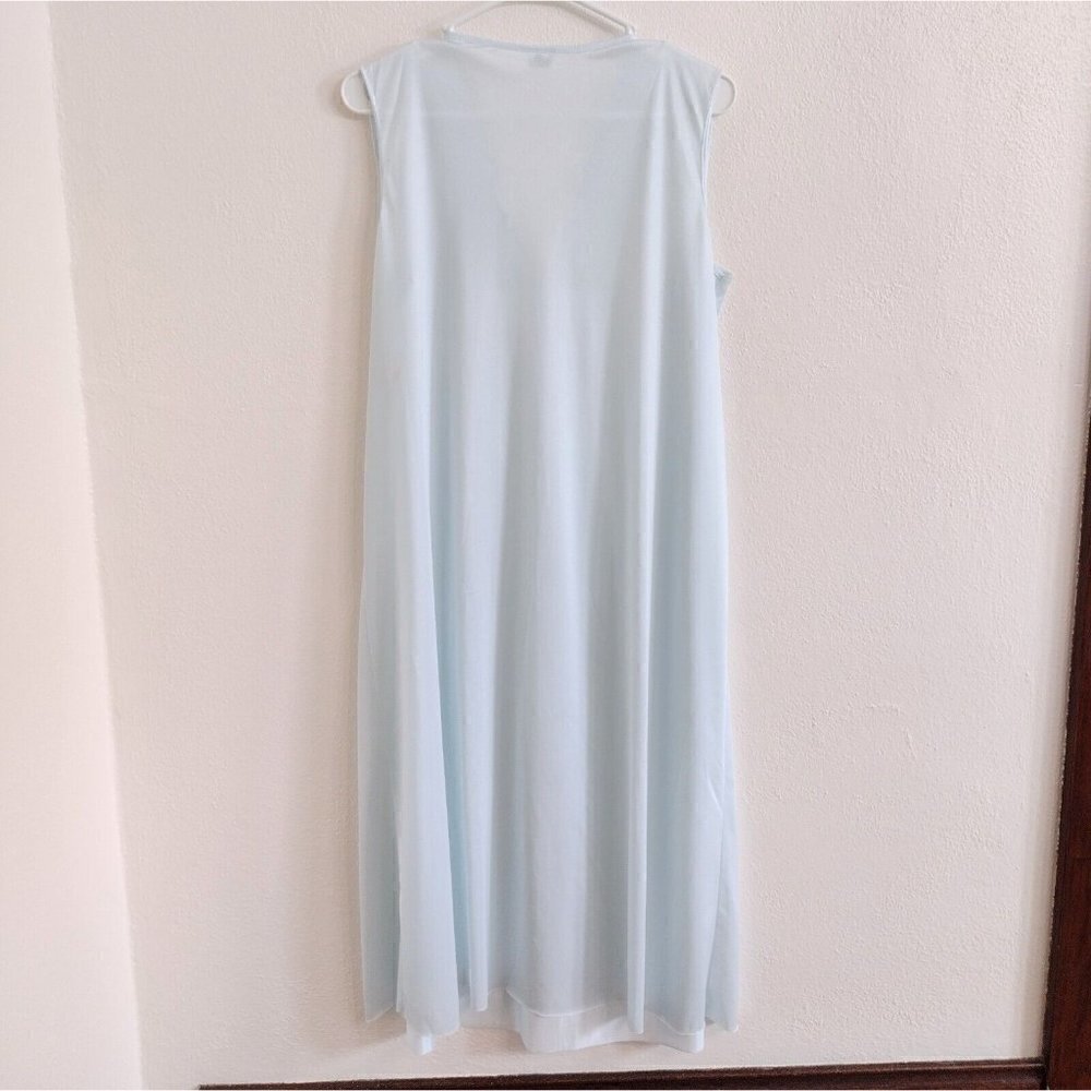 Vintage Milco New York USA Sleeveless Nightgown Lingerie Womens L Blue Smocked - Picture 2 of 8
